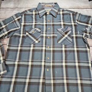 Vintage Plaid Flannel Shirt Rugged Wear Men's Large Distressed & Stained
